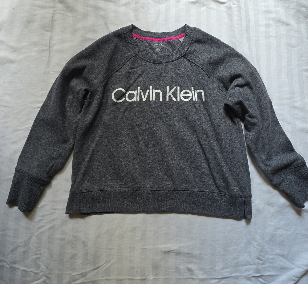 Calvin Klein Charcoal Gray Crewneck Sweatshirt with White Logo